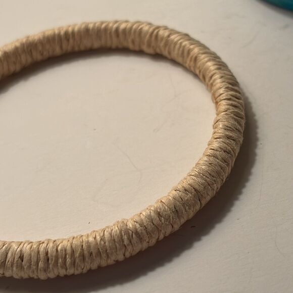 Bundle of Two Bangle Fashion Bracelets; Teal translucent/ cream colored wound - Picture 3 of 8